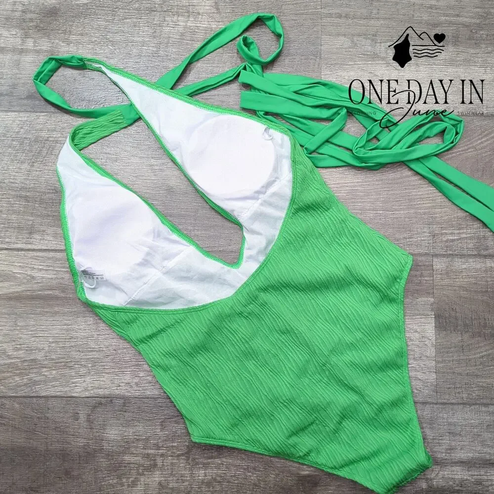Zaful Deep V Tie Wrap One Piece Swimsuit Size L